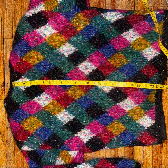 Vintage Jane's Closet Fuzzy Diamond Wool Blend Colorful Knit Cardigan Sweater XL - Picture 4 of 4